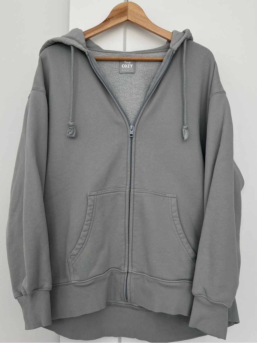 Aritzia TNA Cozy Fleece Boyfriend Full-Zip Hooded Sweatshirt GD Wolf Grey Size 2